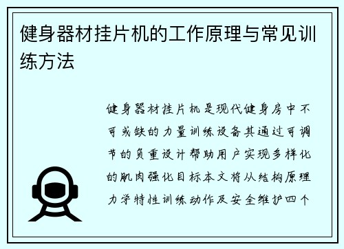 健身器材挂片机的工作原理与常见训练方法