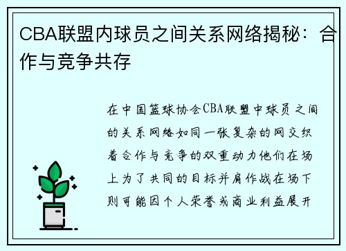 CBA联盟内球员之间关系网络揭秘：合作与竞争共存