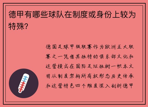 德甲有哪些球队在制度或身份上较为特殊？